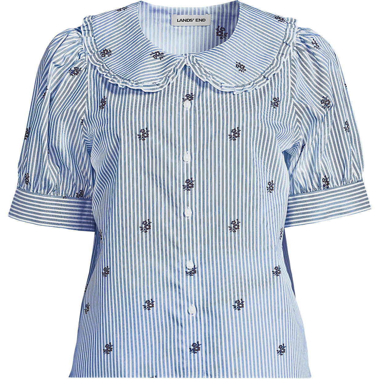 Women's Carefree Cotton Puff Sleeve Statement Collar Shirt | Lands' End (US)