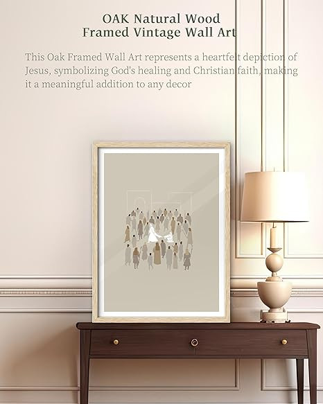 iHery Natural OAK Wood Woman Touches Jesus Christian Framed Wall Art, 12x16 in Modern Jesus Heali... | Amazon (US)