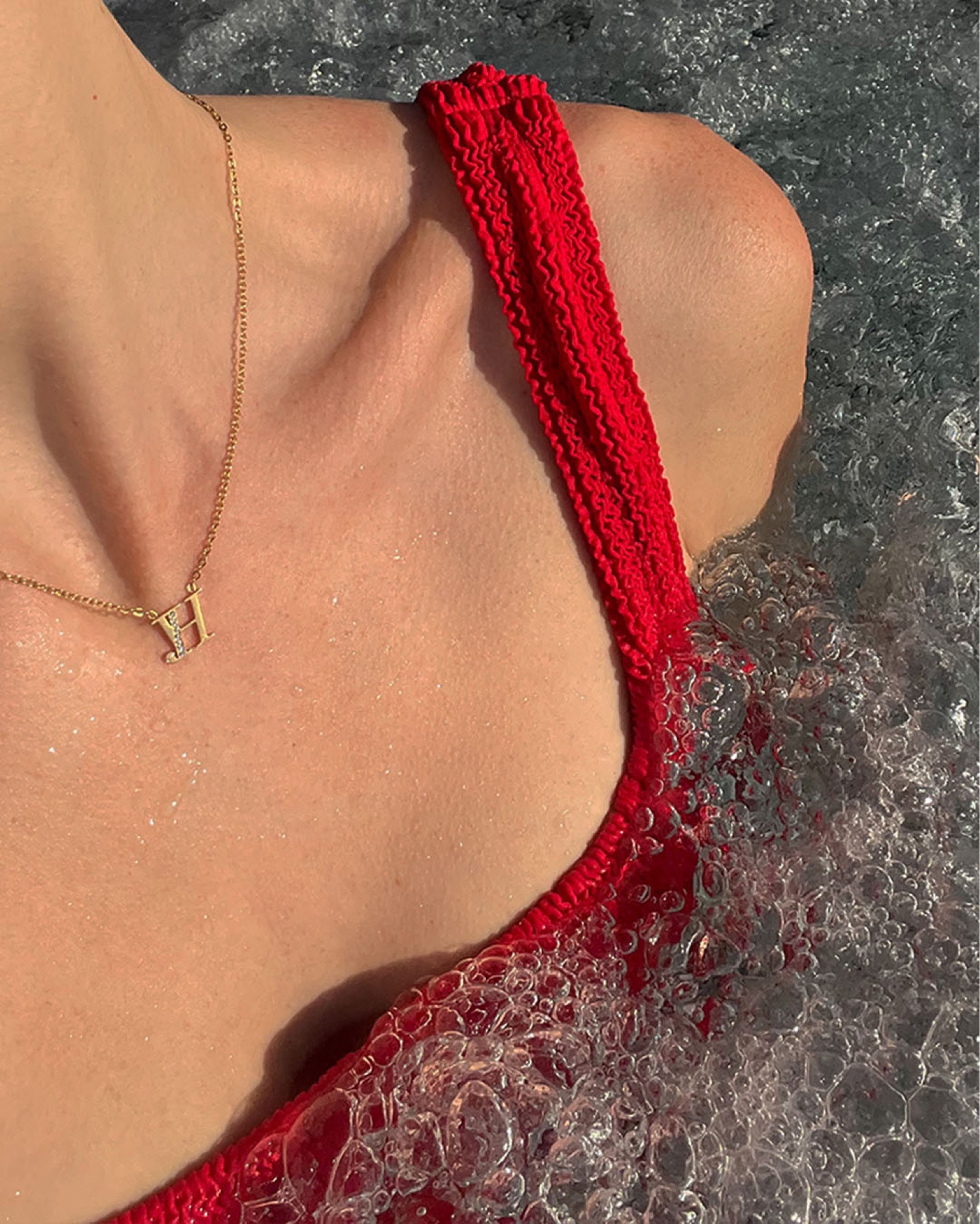 red bikini by hunza g 
initial necklace by Abbott Lyon 
swimwear 
bikini 
jewellery 

#LTKeurope #LTKstyletip #LTKSeasonal