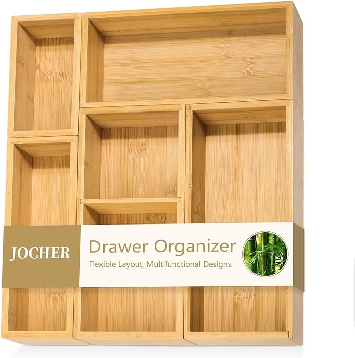 5 PCS Bamboo Drawer Organizer, Multi-Use Wooden Drawer Organizer, Junk Drawer Organizer Kitchen f... | Amazon (US)