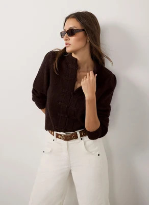 Brown Knot Button Detail Cardigan | Mint Velvet