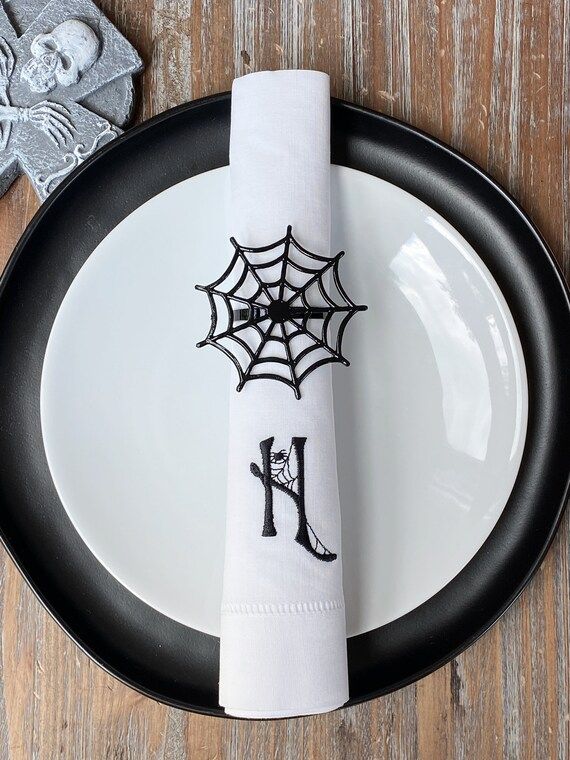 Spider Web Halloween Monogrammed Napkins, Embroidered Halloween Dinner Napkins, spider web napkin... | Etsy (US)