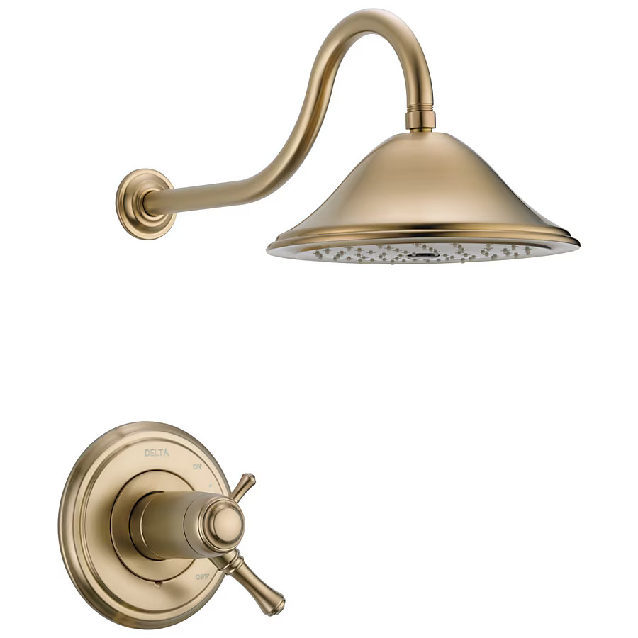 Delta Cassidy Thermostatic Champagne Bronze 2-handle Single function 9.375-in Round Shower Faucet | Lowe's