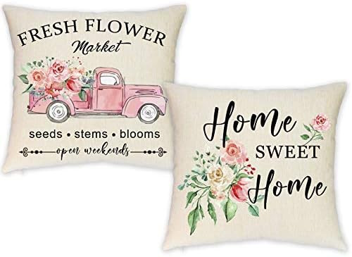HEOFEAN Spring Pillow Covers 18x18 Inch – Set of 2 Floral Decorative Throw Pillow Covers,Farmho... | Amazon (US)