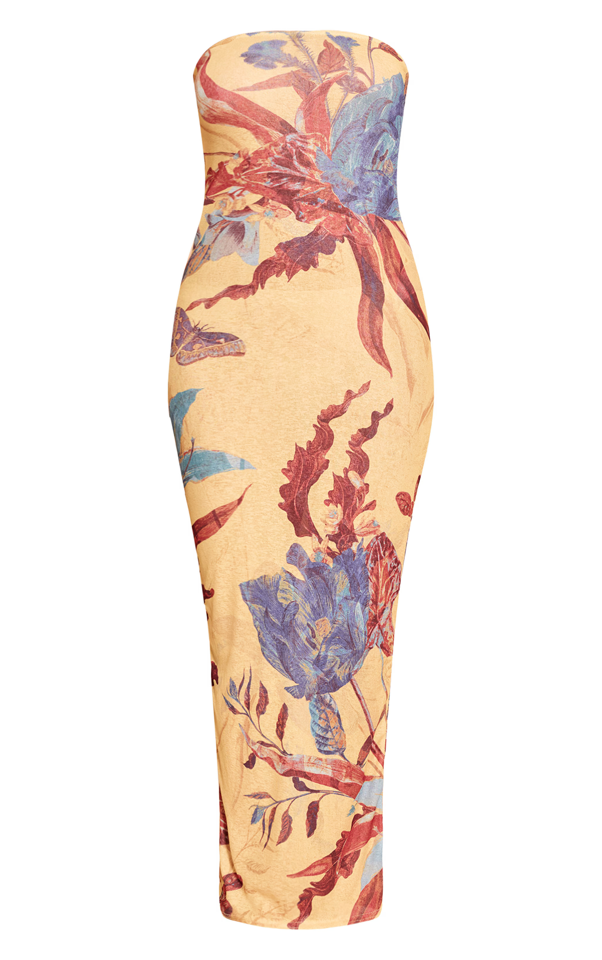 Yellow Floral Abstract Printed Onion Skin Bandeau Maxi Dress | PrettyLittleThing US