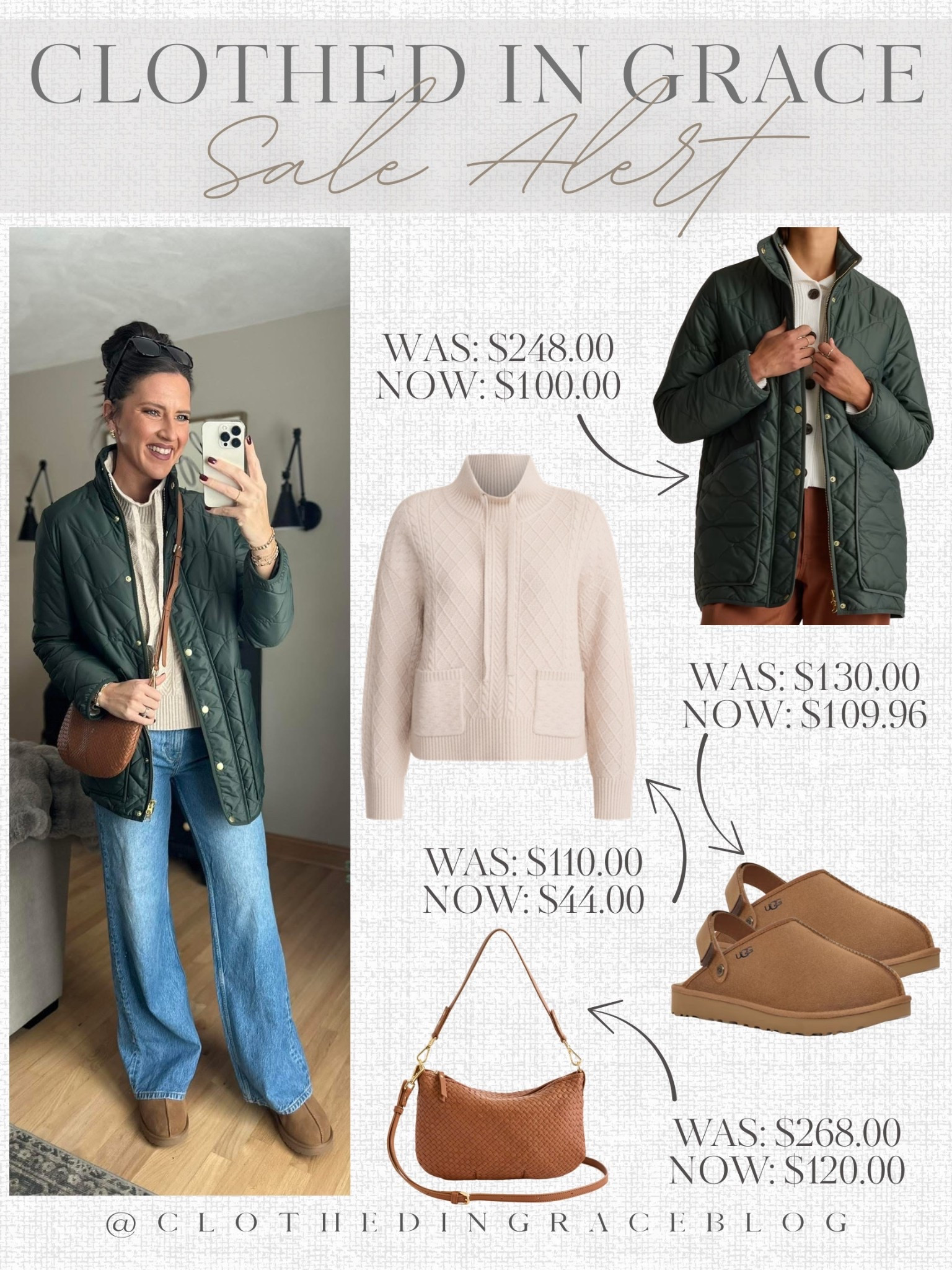 Sale alert from one of my favorite recent outfits.

Jacket - small
Sweater - medium 
Jeans - size 26 long 