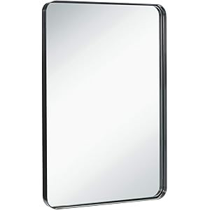 Hamilton Hills Contemporary Brushed Metal Wall Mirror | Glass Panel Black Framed Rounded Corner D... | Amazon (US)
