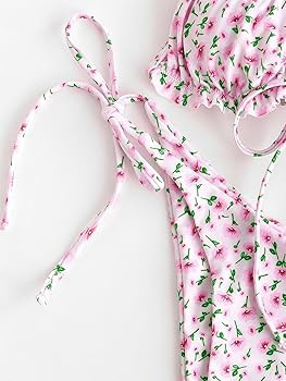 ZAFUL Women's Ditsy Floral Printed Swimsuit Underwired Knotted String Triangle Bikini High Cut Ch... | Amazon (US)