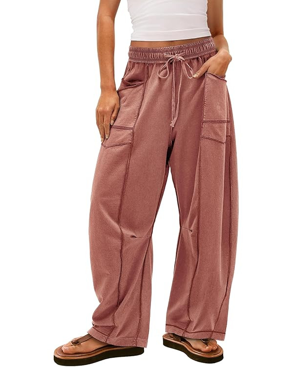 Yanekop Womens Baggy Wide Leg Pants Casual Summer Palazzo Pants Drawstring Waist Barrel Sweatpant... | Amazon (US)
