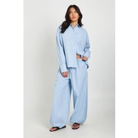 boohoo Women's Linen Look Tie Cuff Trousers in Blue | Size: 12 | Linen/Polyurethane | boohoo (US & Canada)