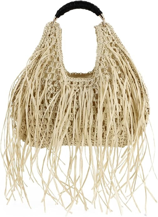 GOKTOW Straw Tassel Beach Bag for Women Lightweight Woven Tote Handbag Fringe Summer Clutch Purse... | Amazon (US)