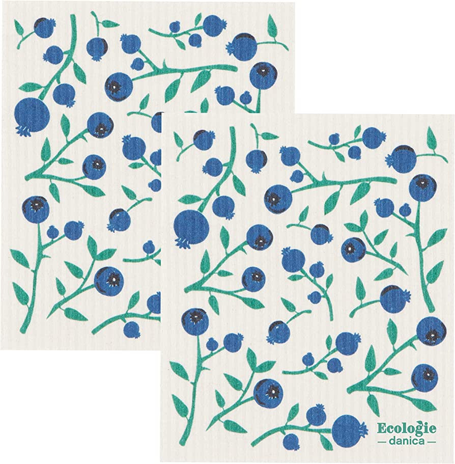 Now Designs Swedish Sponge Reusable Dishcloth Blueberries 6.5 x 8 inches, Set of 2 | Amazon (US)