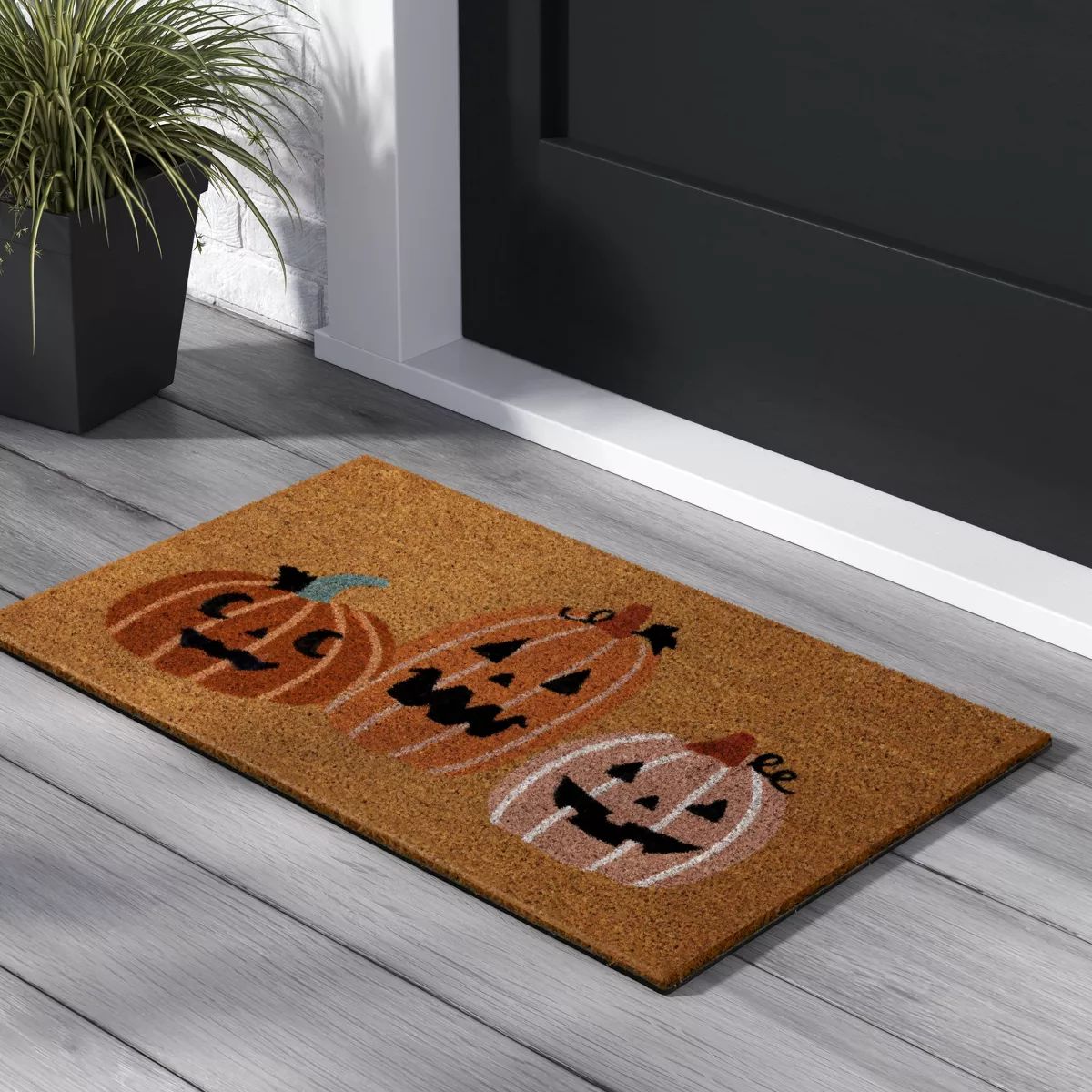 1'6"x2'6" Halloween Stacked Jack O Lanterns Coir Doormat Orange - Hyde & EEK! Boutique™ | Target