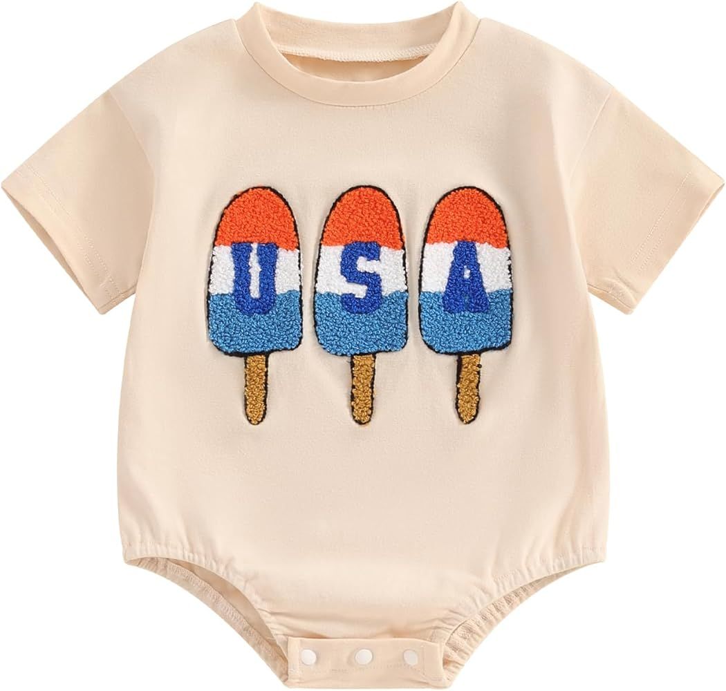 MoZiKQin Baby Boy Girl 4th of July Outfit Newborn Oversized USA Romper American Flag Onesie Indep... | Amazon (US)