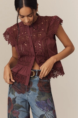By Anthropologie Sleeveless High-Neck Lace-Inset Blouse | Anthropologie (US)
