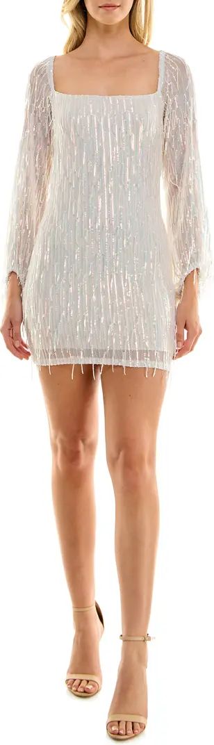 Sequin Fringe Long Sleeve Minidress | White Sequin Dress | White Fringe Dress | Sequin Fringe Dress | Nordstrom