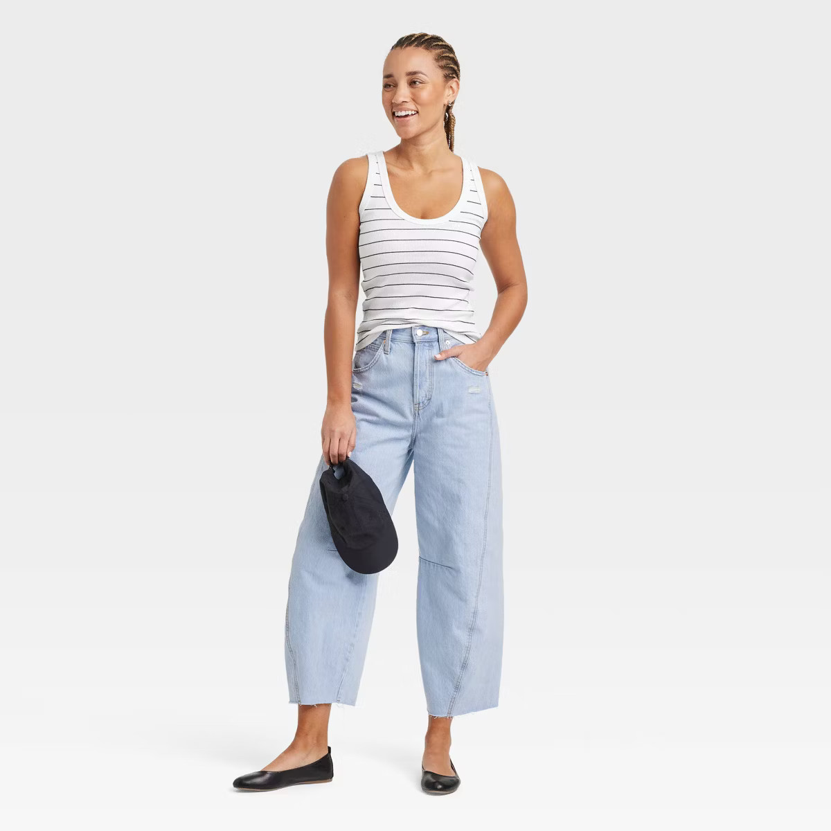 Women's Slim Fit Tank Top - Universal Thread™ Navy Blue Striped XL: Scoopneck, Pullover, Sleeve... | Target