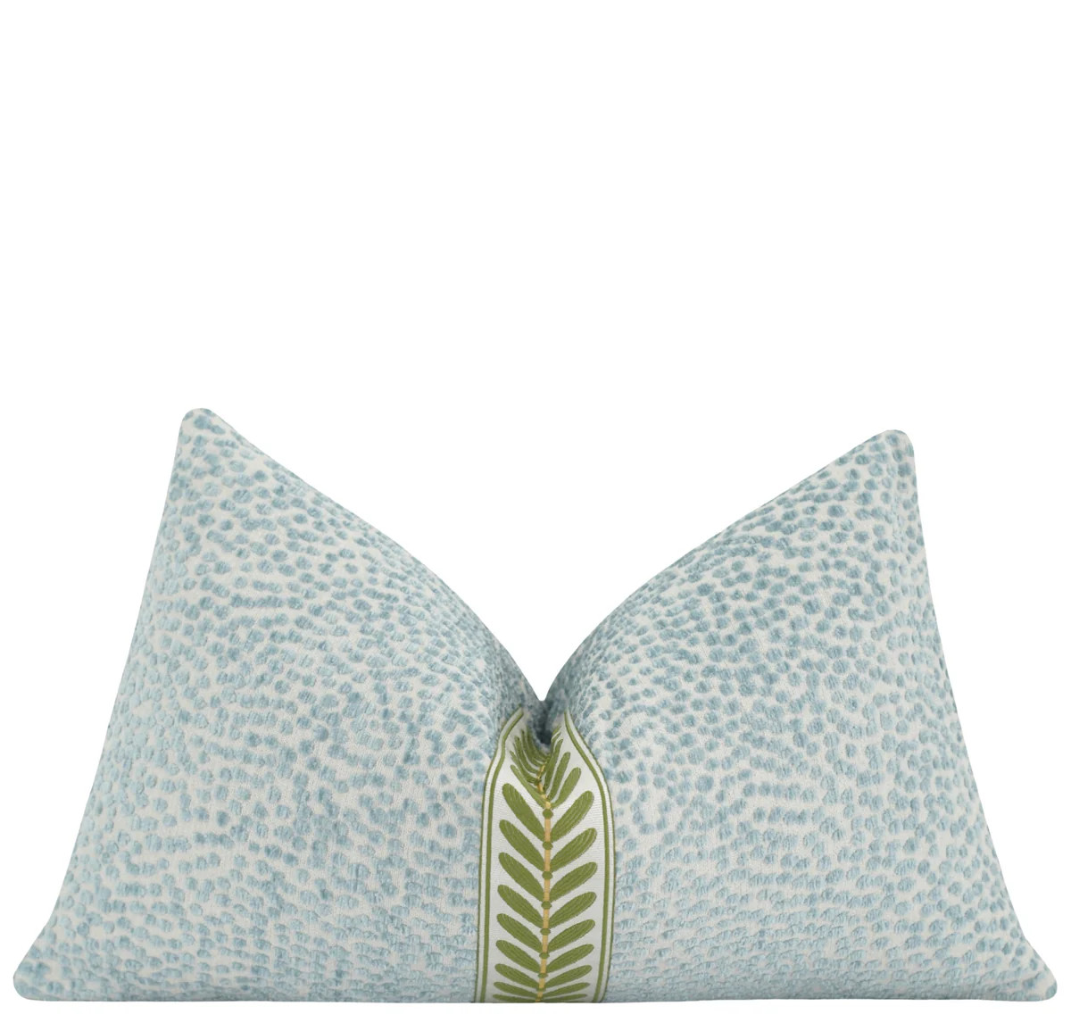 Mist Dotted Chenille Green Leaf Trim Pillow | Land of Pillows