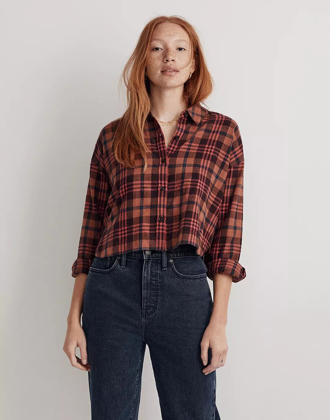 Flannel Long-Sleeve Crop Shirt in Plaid | Madewell
