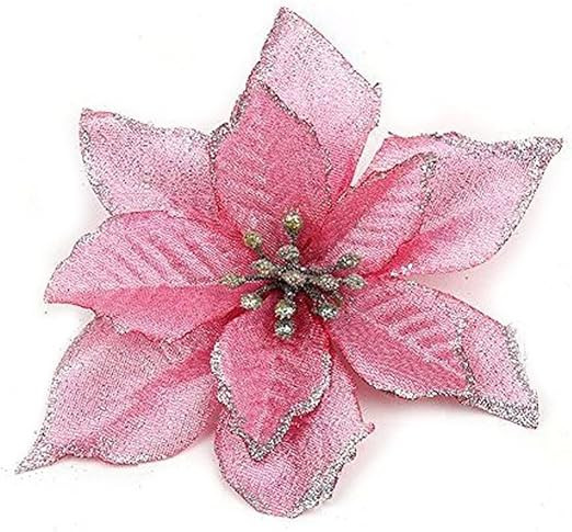 Zabrina 12 Pcs 5.11 in Christmas Tree Decorative Silk Flower Gold Poinsettia Bush and Red Poinset... | Amazon (US)