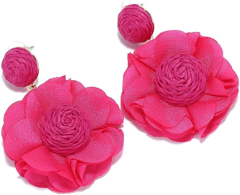 Boho Raffia Dangle Earrings,Handmade Rattan Tropical Flower Earrings for Summer Beach Vacation, S... | Amazon (US)