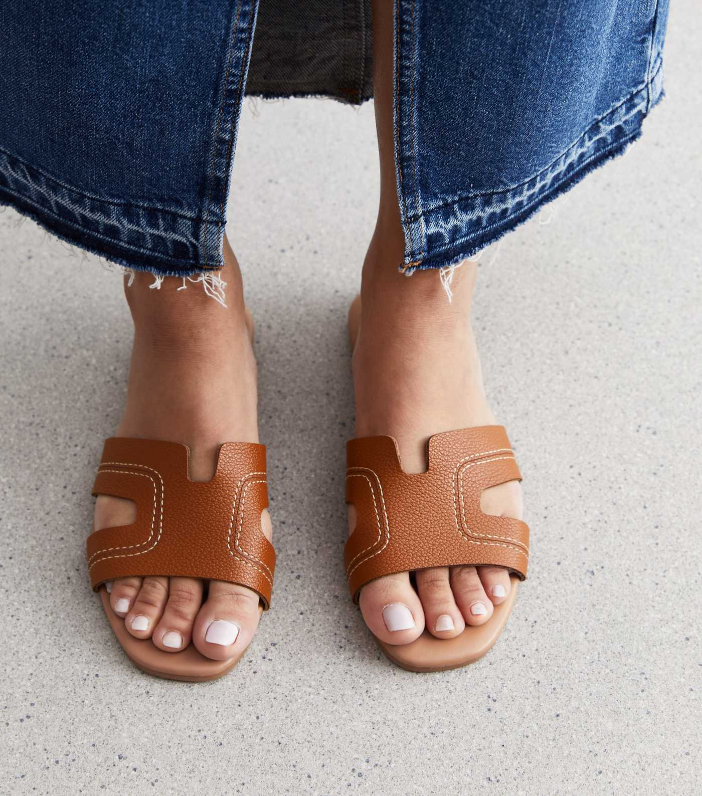 Tan Leather-Look Sliders | New Look | New Look (UK)