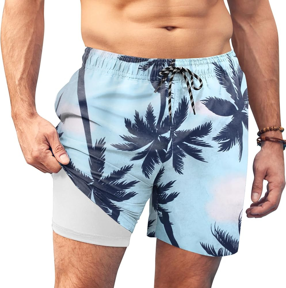 COOFANDY Men Swim Trunk with Compression Liner 2 in 1 Swimwear Bathing Suit Quick Dry Board Short | Amazon (US)