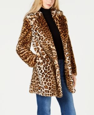 Calvin Klein Leopard-Print Faux-Fur Walker Coat | Macys (US)