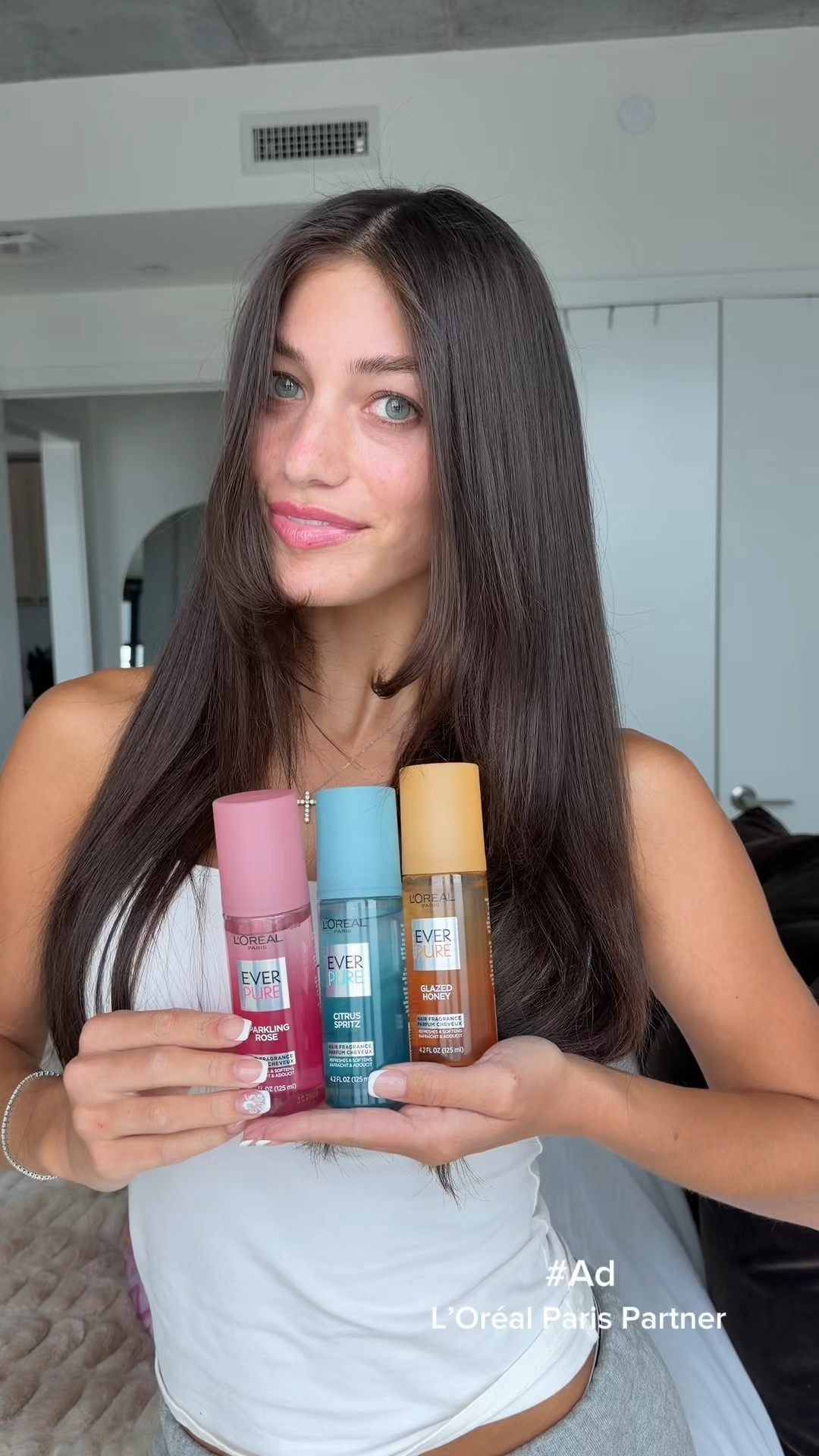 #LOrealParisPartner #ad matching my new straight hair or the day with a @loréal paris usa hair scent !!!!! 🤍🤍🤍✨ i love L’Oreal Paris USA #targetpartner​ #LOrealParisHairCare #EverPureHairFragrance @target