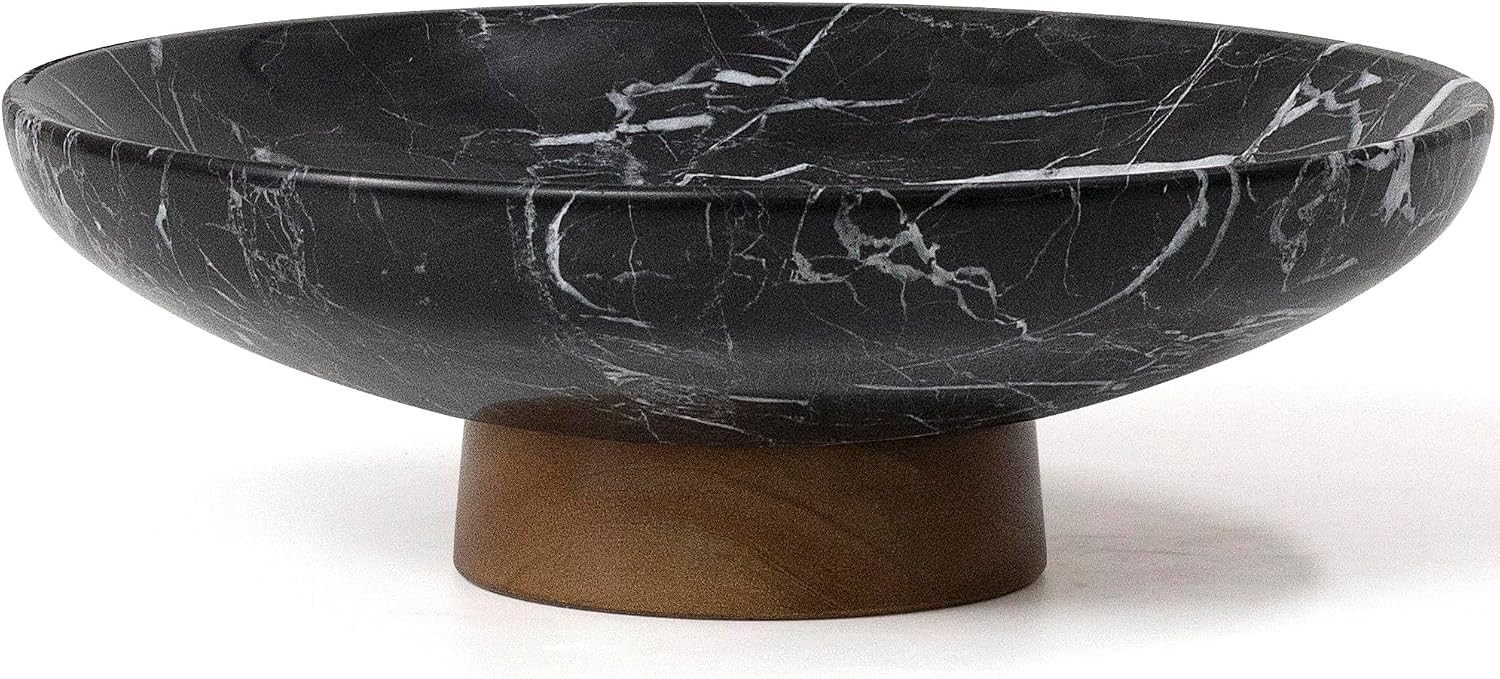 Marble Decorative Fruit Bowl for Home Decor Entryway Pedestal Bowl - Black | Amazon (US)