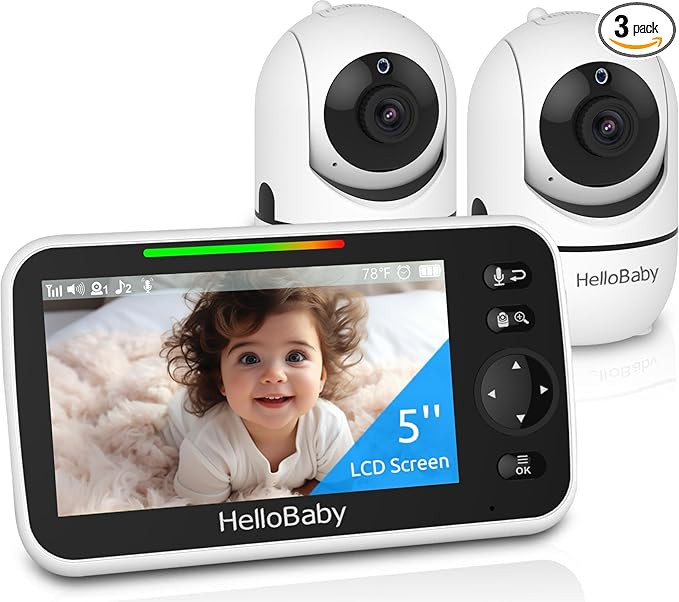 HelloBaby Upgrade 5’’ Baby Monitor with 30-Hour Battery, 2 Cameras Pan-Tilt-Zoom, 1000ft Rang... | Amazon (US)