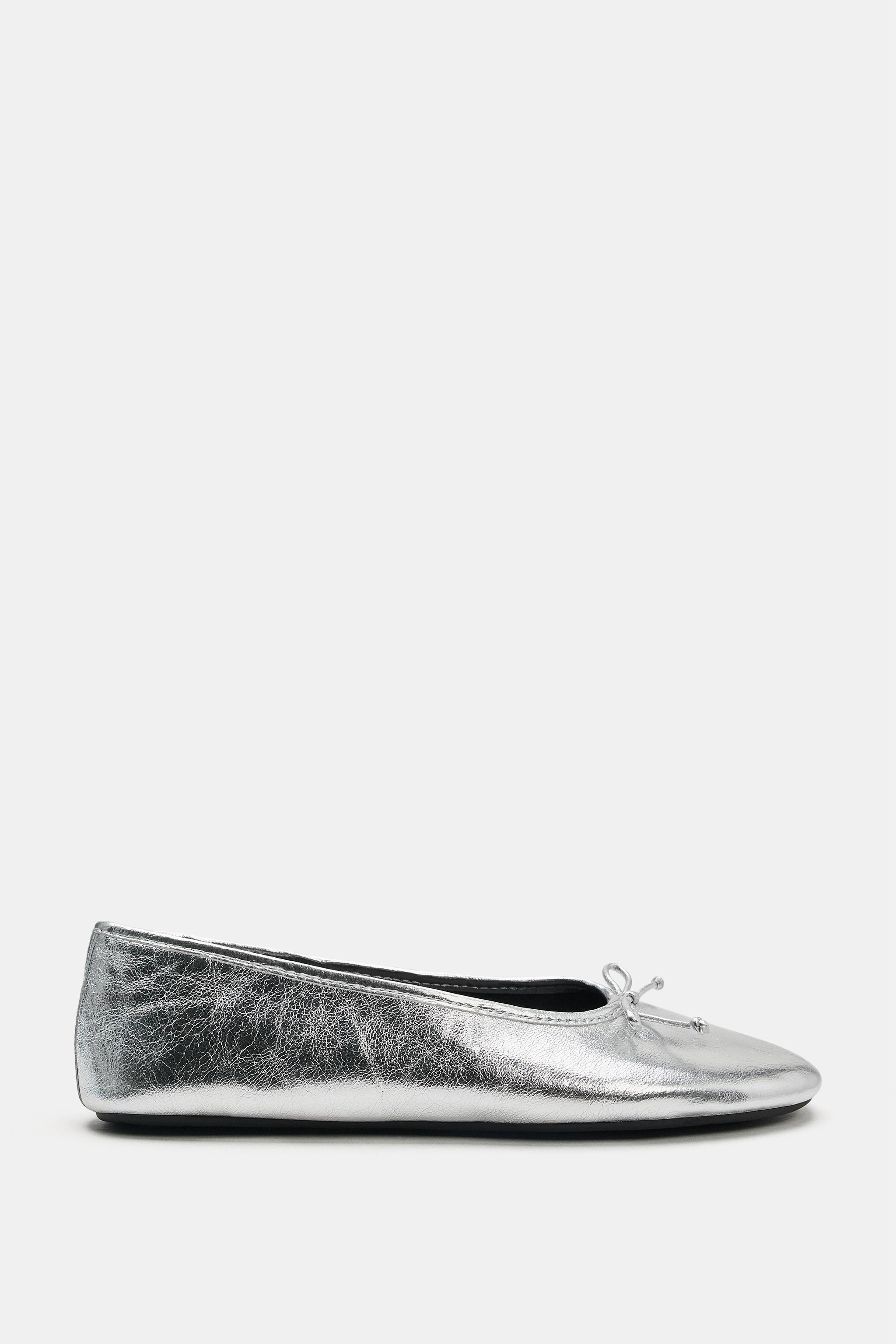 METALLIC LEATHER BALLET FLATS | Zara US