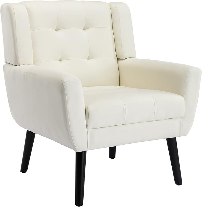 Dolonm Midcentury Modern Accent Chair with Arms, Upholstered Fabric Reading Side Chair Tufted Bac... | Amazon (US)