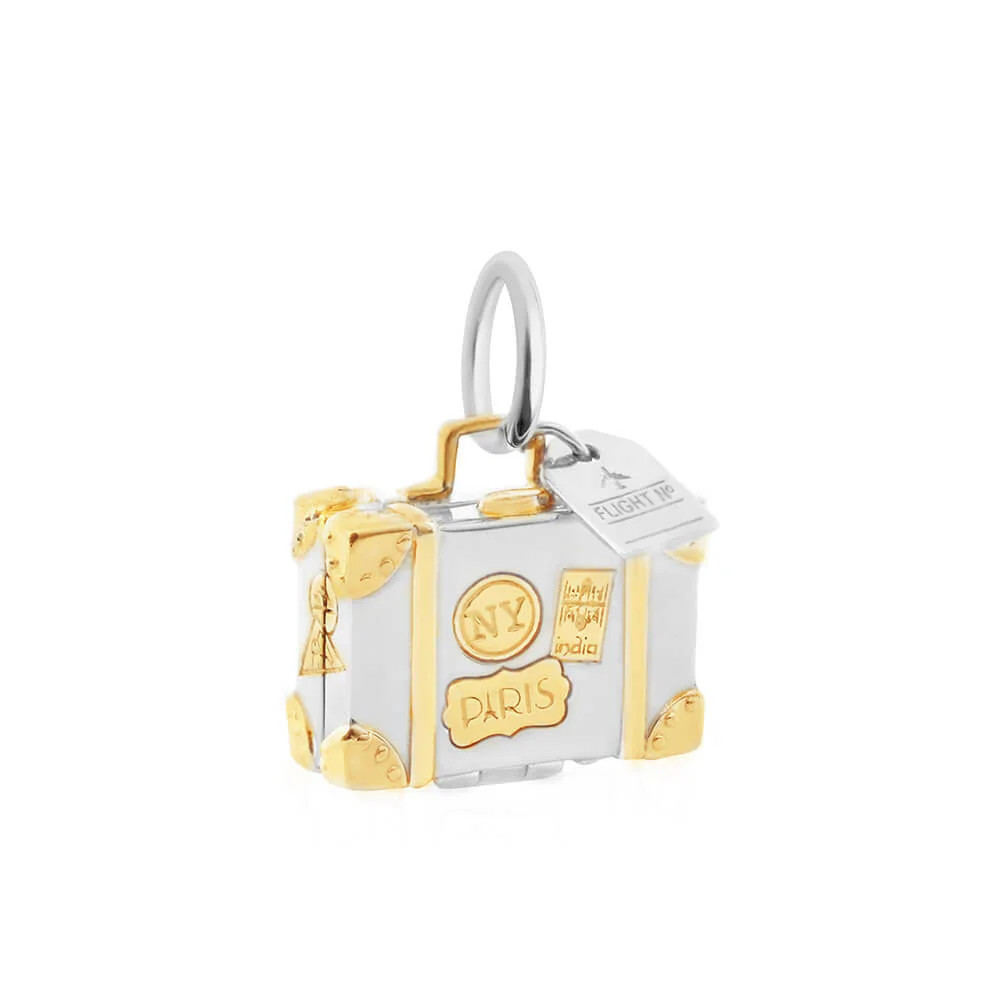 Vintage Suitcase Charm | Two-Tone Gold Vermeil & Sterling Silver Travel Charm | Jet Set Candy (US)