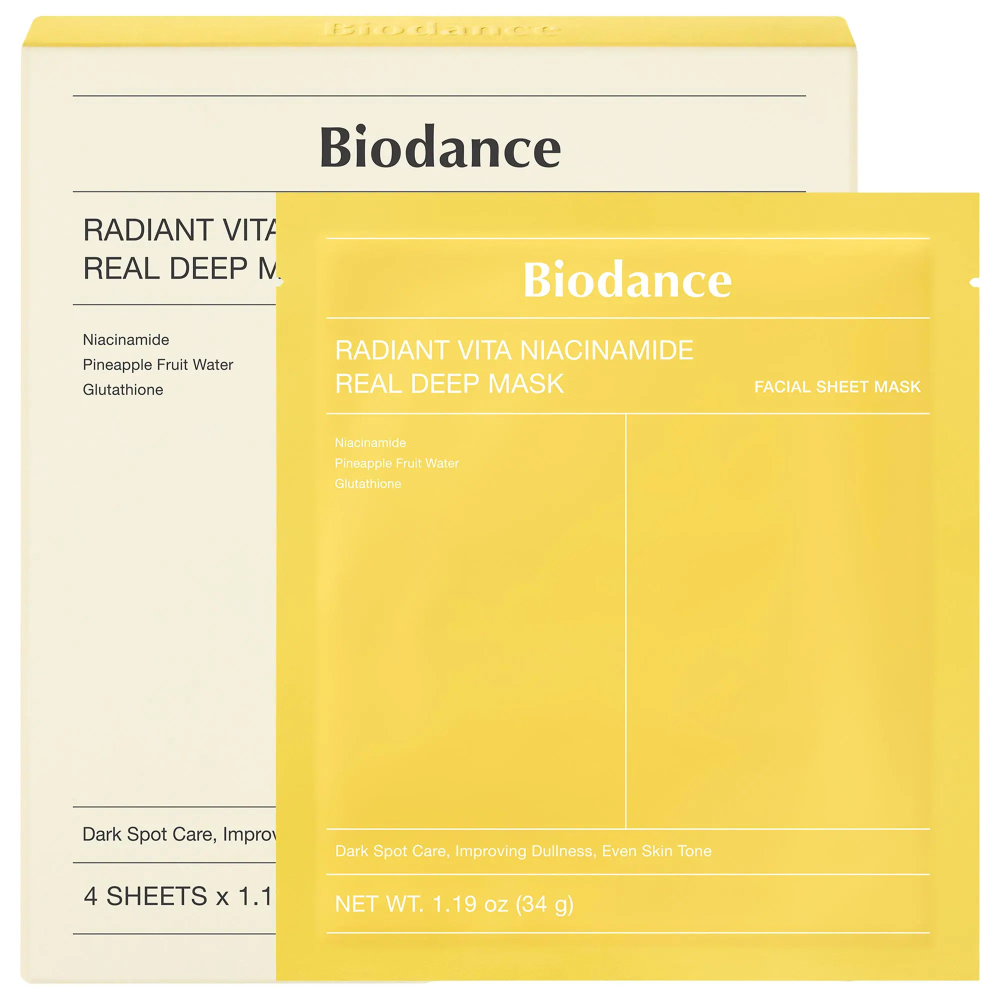 Biodance Radiant Vita Niacinamide Real Deep Mask - 4 Pack for Brightening Dull Skin & Dark Spot Care 4 Masks/1 Pack | Sephora (US)
