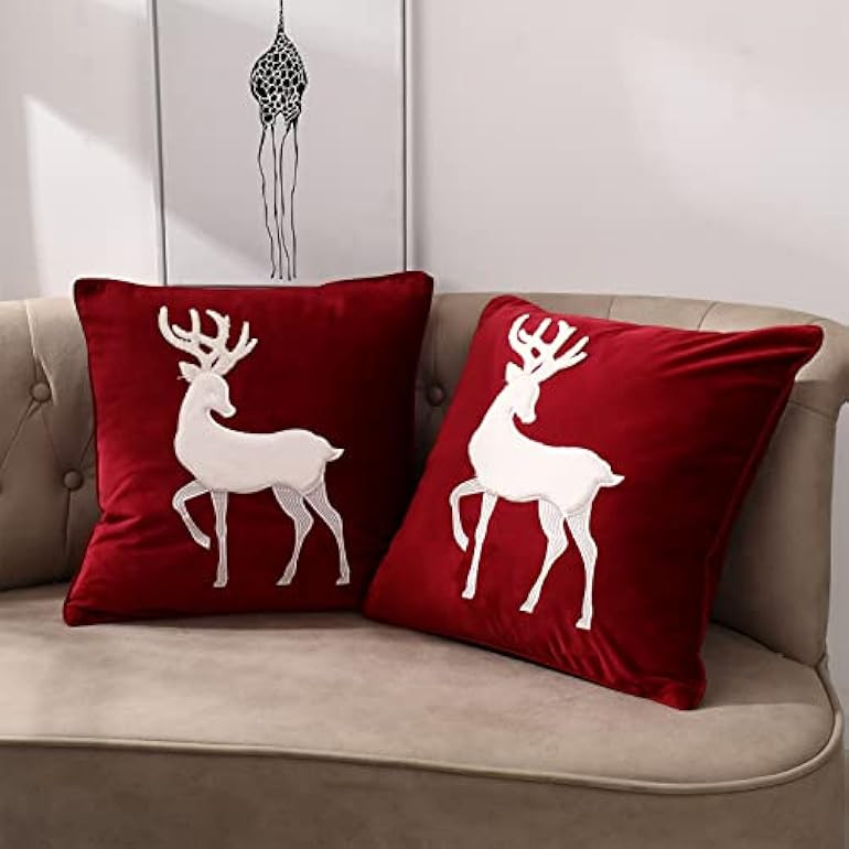 LCK 2PCS Christmas Deer Throw Pillow Covers Farmhouse Deer Couch Pillow Decorative Linen Fur Deer... | Amazon (US)