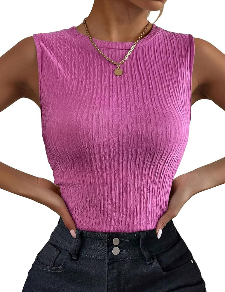 Zeagoo Women's High Neck Tank Top 2026 Summer Casual Ribbed Knit Slim Fitted Basic Textured Sleev... | Amazon (US)