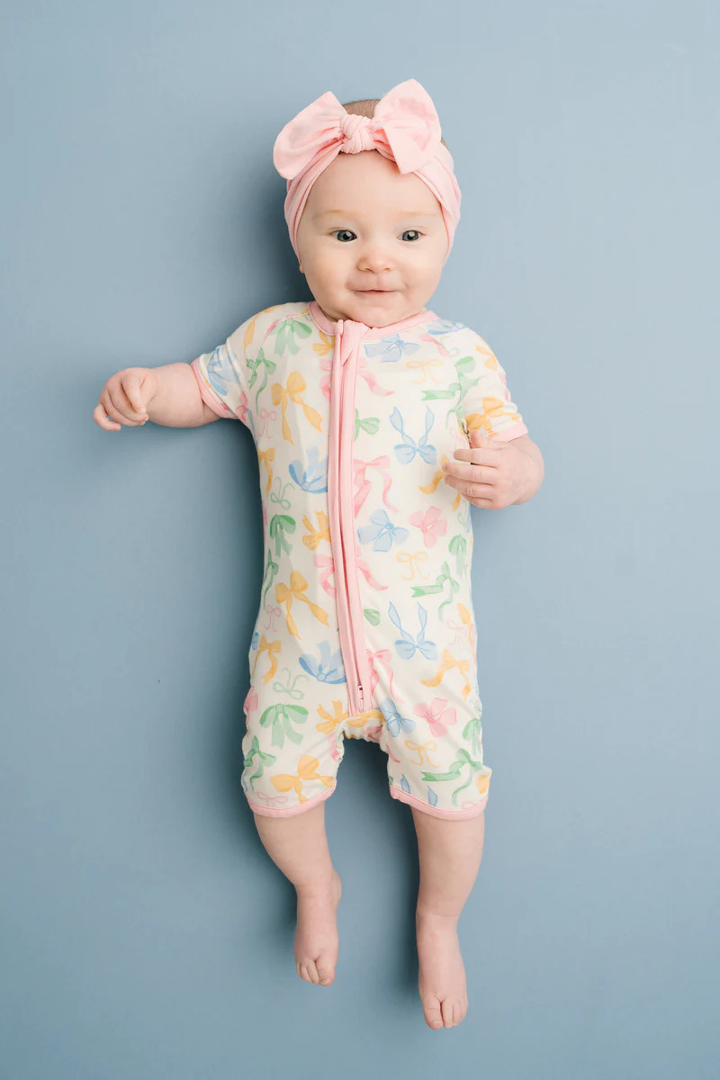 Pastel Bow Bamboo Short Romper | Little One Shop Co