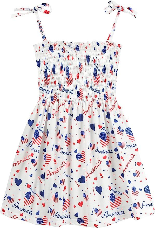 CM-Kid Girls 4th of July Dress Toddler Girl American Flag Sundress Stripe Stars Dresses Kids Patr... | Amazon (US)