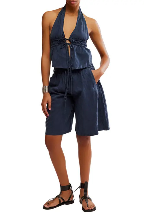 Free People Sidra Halter Top & Shorts Set in India Ink at Nordstrom, Size Medium | Nordstrom