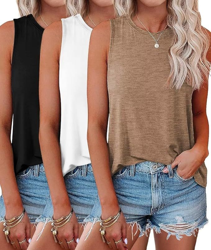 Bliwov 3 Pack Womens Summer Cute Tank Tops Dressy Casual Workout Sleeveless Top for Woman Trendy ... | Amazon (US)