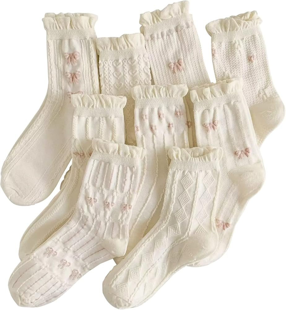 MarJunSep Cute Floral Crew Socks for Women Teen Girls Flower Cottagecore Frilly Vintage Fancy Cot... | Amazon (US)