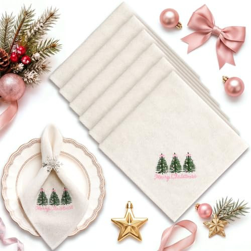 6 Pcs Coquette Merry Christmas Cloth Napkins Xmas Linen Dinner Napkins | Amazon (US)
