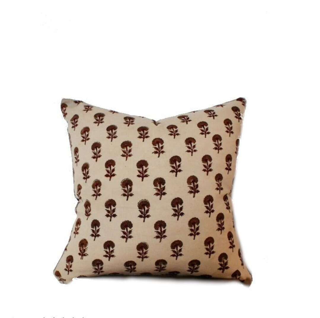 22x22 Hand Block Print Pillow Cover // Indian Pillow // Tan - Etsy | Etsy (US)
