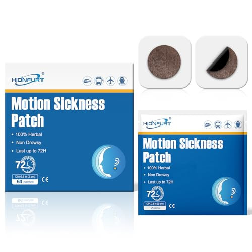 Hionfurt 64ct Motion Sickness Patches – Sea Sickness Patches for Cruise, Car, Airplane, and Other Travel – Non-Drowsy, Effective, Lasts 72 Hours | Amazon (US)
