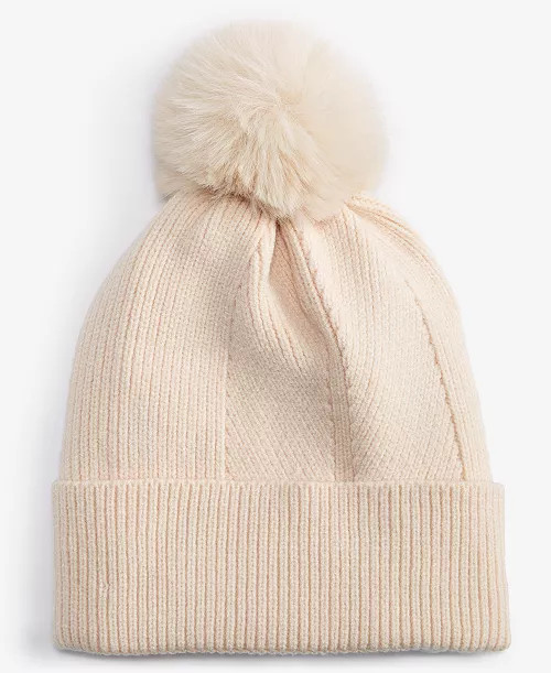 On 34th Women's Multi-Stitch Faux-Fur Pom Pom Beanie, Created for Macy's - Macy's | Macy's