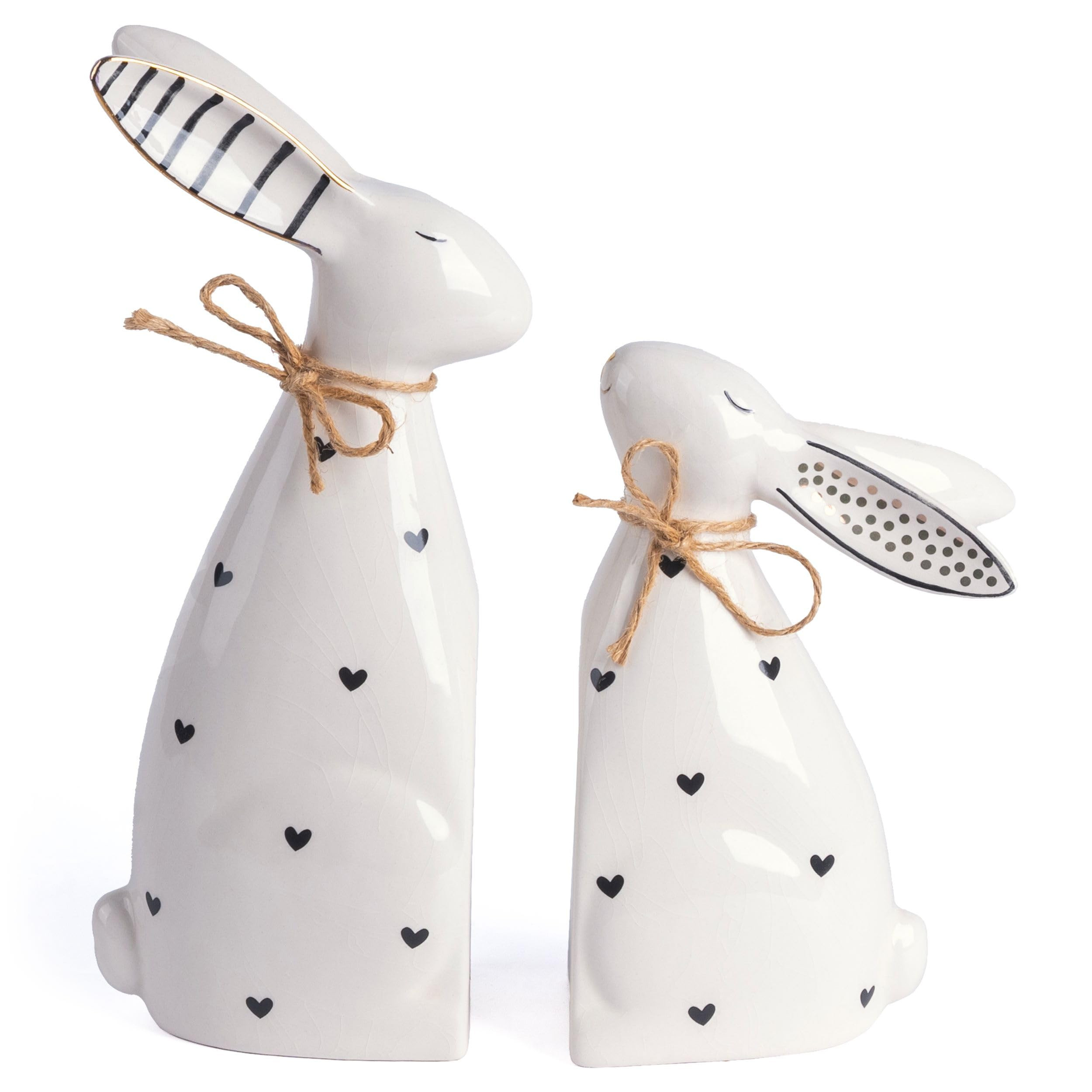 Valery Madelyn Easter Decorations for Home, Medium 2Pcs Ceramic White Gold Bunny Statues Figurine... | Amazon (US)