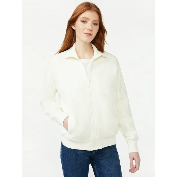Free Assembly Women's Mock Neck Track Jacket with Raglan Sleeves | Walmart (US)