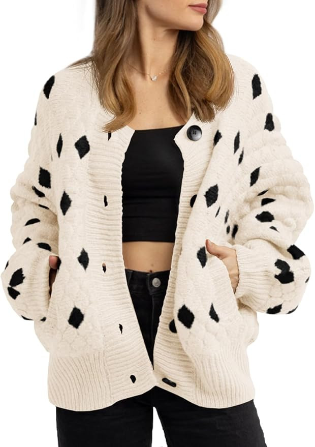 Saodimallsu Womens Chunky Cardigans Button Down Long Sleeve Open Front Plaid Knit Loose Fall Swea... | Amazon (US)