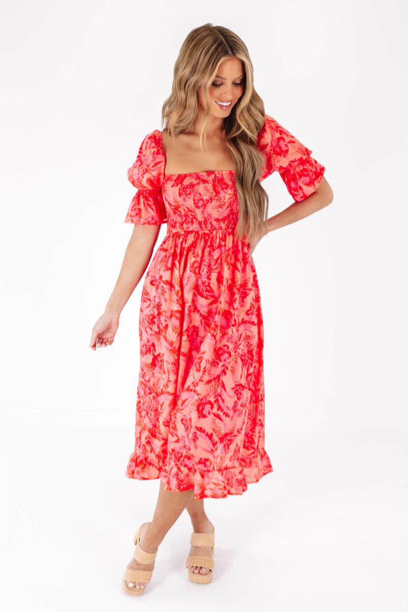 Cute in Coral Midi Dress - Coral | The Impeccable Pig